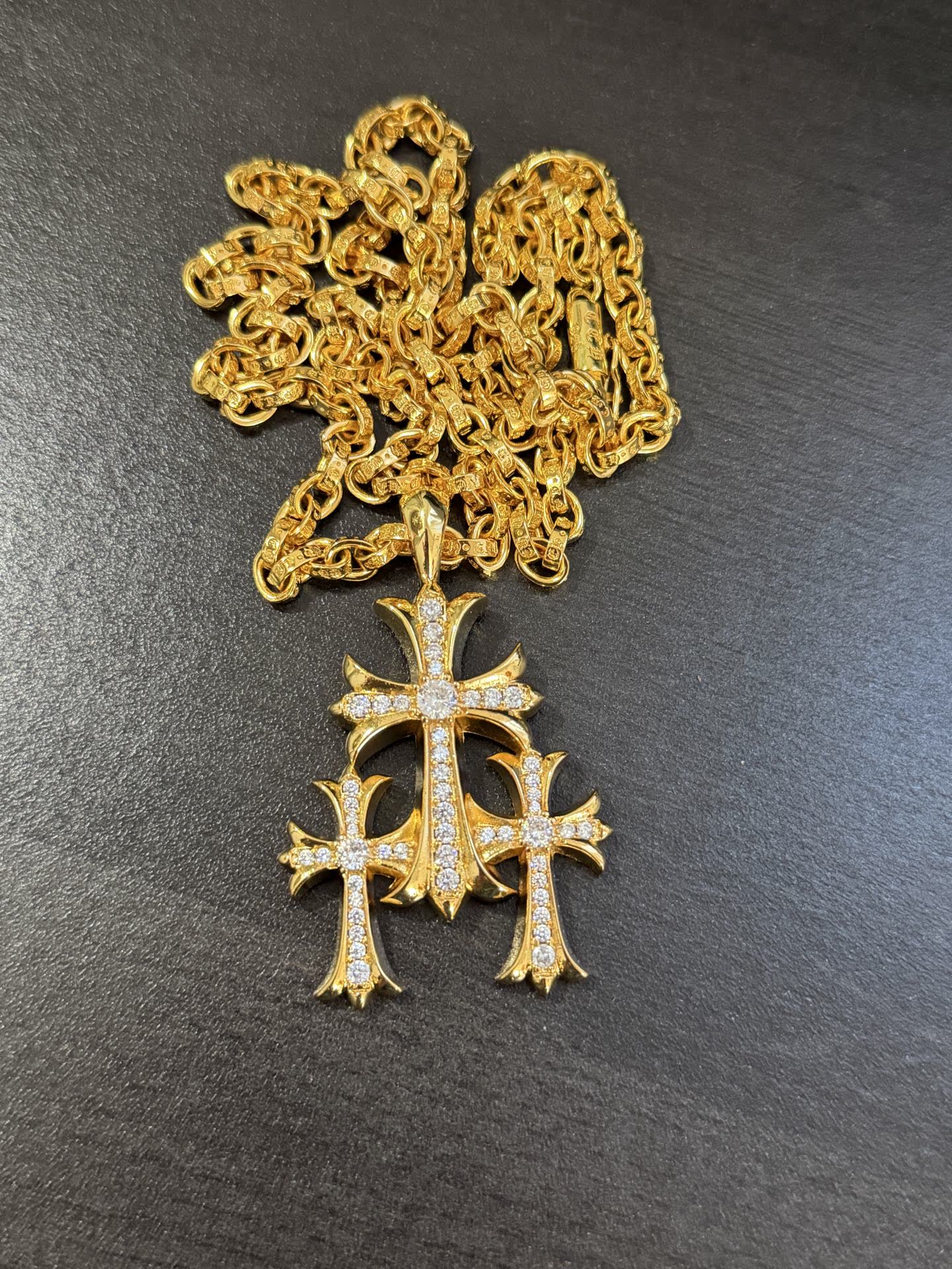 Chrome Hearts Gold Cross Pendants with Gemstones